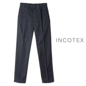 INCOTEX SLACKS / インコテックス スラックス製品染めコットンストレッチギャバジンウエストシャーリングスリムパンツ(166型/SLIM FIT)（ダークネイビー）｜lunedomenica