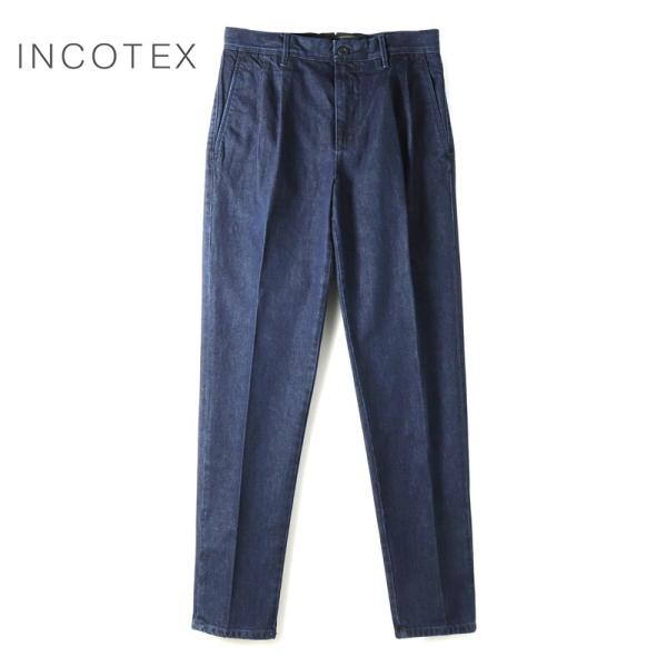 INCOTEX SLACKS / インコテックス スラックス コットンデニム2プリーツテーパードパン...