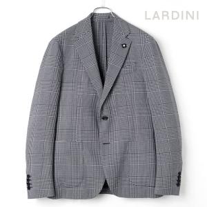 LARDINI / ラルディーニウールポリエステルコットンストレッチライトツイードチェック柄2Bジャケット(ADVANCE)（ダークネイビー×ホワイト）｜ルネドメニカ ヤフーショッピング店