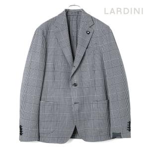 LARDINI / ラルディーニウールポリエステルコットンストレッチライトツイードチェック柄3Bジャケット(ADVANCE)（ダークネイビー×ホワイト）｜lunedomenica