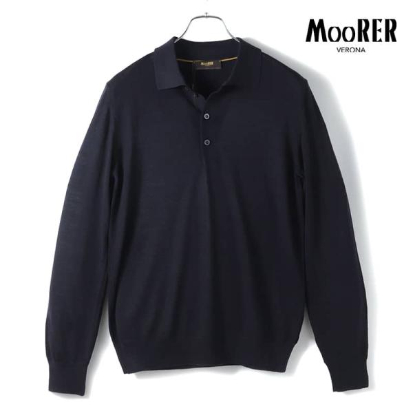 MOORER / ムーレーウールハイゲージ長袖ニットポロシャツ(ALONSO-MLL)（NAVY）