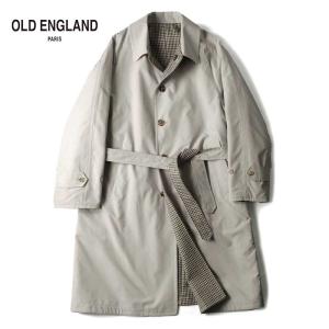 OLD ENGLAND / オールドイングランド ポリエステル×ウールリバーシブルベルテッドバルカラーコート （表地1：グレーベージュ/表地2：ブラウン基調チェック）