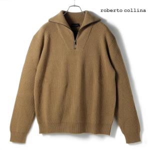roberto collina / ロベルトコリーナウールリブ編みミドルゲージスタンドカラーハーフジップニット(RM20015)（キャメル）｜lunedomenica