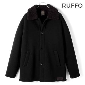RUFFO / ルッフォムートンファー×ウールニットハーフコート(RUFFO158W)（表側：ブラック 裏側：ダークブラウン）｜lunedomenica