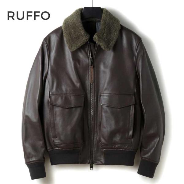 RUFFO / ルッフォ デタッチャブルムートンカラー付きラムナッパレザーボンバージャケット(GRE...