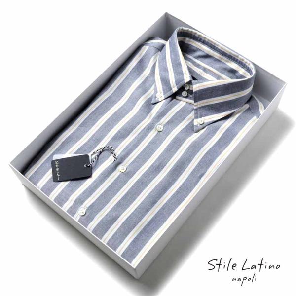 Stile Latino / スティレラティーノ ストライプ柄コットンリネンオックスフォードボタンダ...