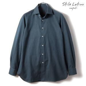 Stile Latino / スティレラティーノ コットンカシミヤデニム調ツイルセミワイドカラーシャツ(CMUGEPPY/CMM22101)（ウォッシュドインディゴブルー）｜lunedomenica