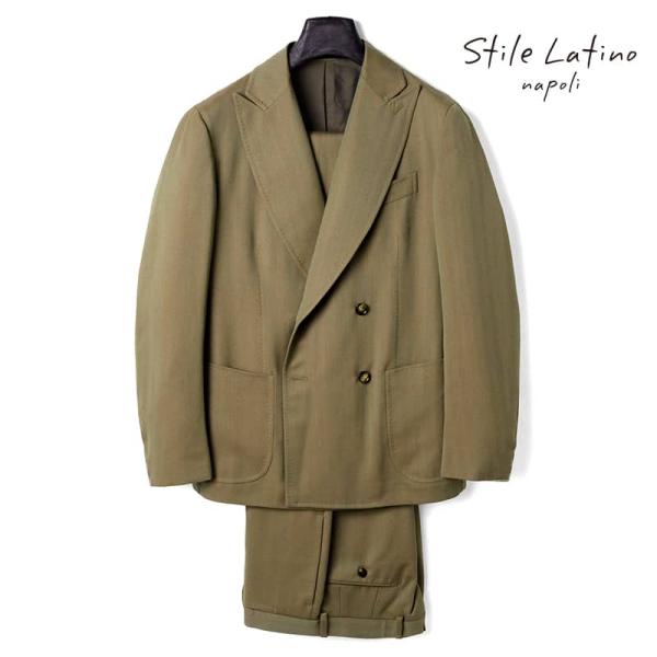 Stile Latino / スティレラティーノウールヘリンボーンソラーロ4Bダブルスーツ(EMIL...