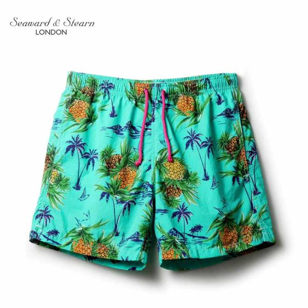 Seaward ＆ Stearn / シーワード＆スターン パイナップル柄プリントナイロンスイムショ...