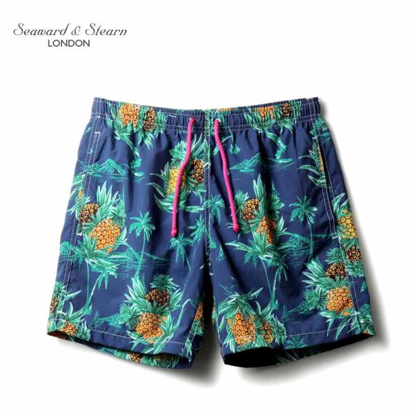 Seaward ＆ Stearn / シーワード＆スターン パイナップル柄プリントナイロンスイムショ...