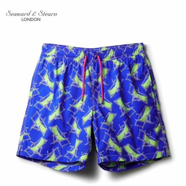 Seaward ＆ Stearn / シーワード＆スターン デッキチェア柄プリントナイロンスイムショ...