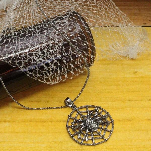 メール便送料無料 ハロウィン 蜘蛛と蜘蛛の巣のペンダントネックレス N