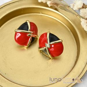 PINK イヤリング P-714 レッド×オーロラ×クリスタル 社交ダンス