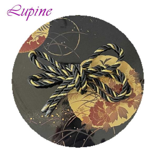Lupine 紐飾り　1本　髪飾り　ツイストロープ 黒金 ブラック　ゴールド　金　約1メートル ウエ...