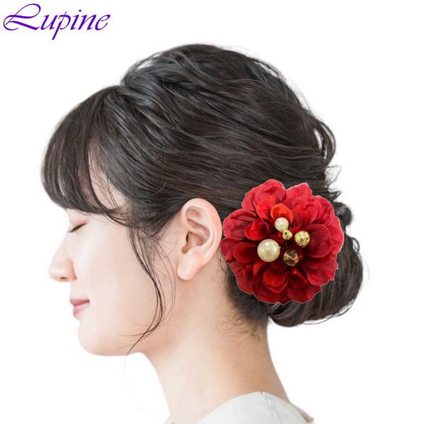 Lupine 赤 ダリアパール付き 1本 大人 子供 和装 浴衣 結婚式 hset25