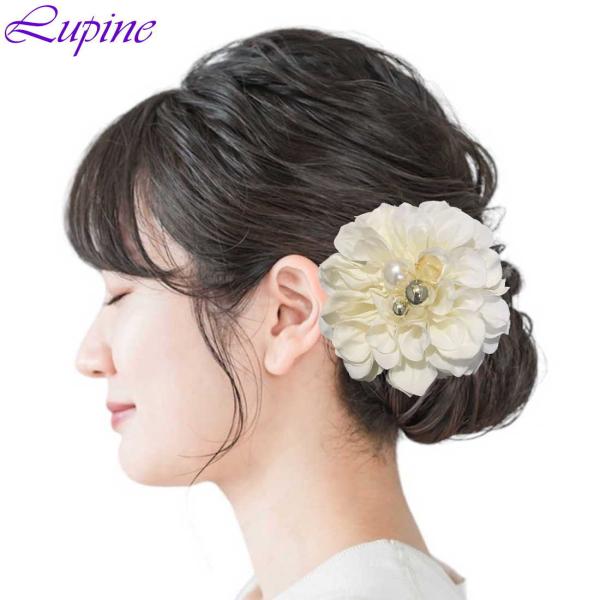 Lupine 白 ダリアパール付き 1本 大人 子供 和装 浴衣 結婚式 hset27