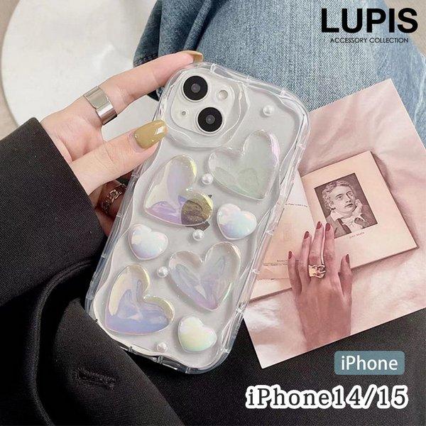 iPhoneケース iPhone14 iPhone15 ハート オーロラ ウェーブ うねうね ガーリ...
