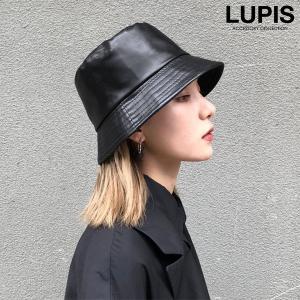 バケットハット レディース フェイクレザー ブラック 無地 帽子 シンプル おしゃれ かわいい ルピス LUPIS｜lupis