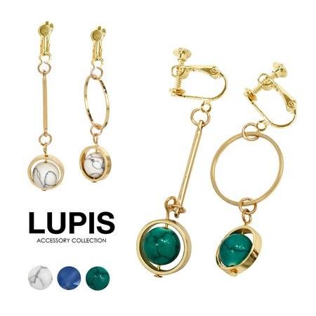 イヤリング レディース ストーン マーブル 大理石 リング アシンメトリー 大ぶり ホワイト ブルー...