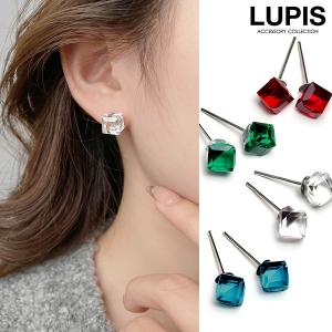 ピアス レディース キュービック スクエア シンプル 定番 ストーン クリア ブルー レッド グリーン ルピス lupis