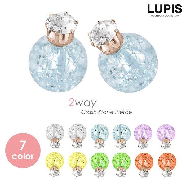 ピアス レディース クラッシュストーン 2WAY バックキャッチ ドーム クリア ストーン おしゃれ...