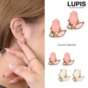 ピアス ビジュー ストーン ドロップリーフ ピンク ホワイト ルピス LUPIS｜lupis