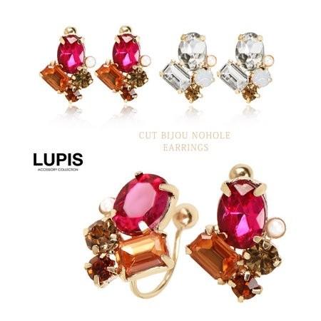 イヤリング ノンホールピアス ビジュー ストーン 痛くなりにくい かわいい クリア ローズ ピンク ...