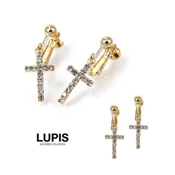 イヤリング クロス ラインストーン 十字架 シンプル 大人 かわいい 安い ルピス LUPIS