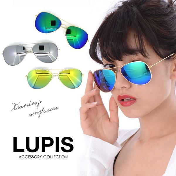 サングラス レディース ミラーレンズ ティアドロップ ワイヤーフレーム UVカット 紫外線カット ブ...