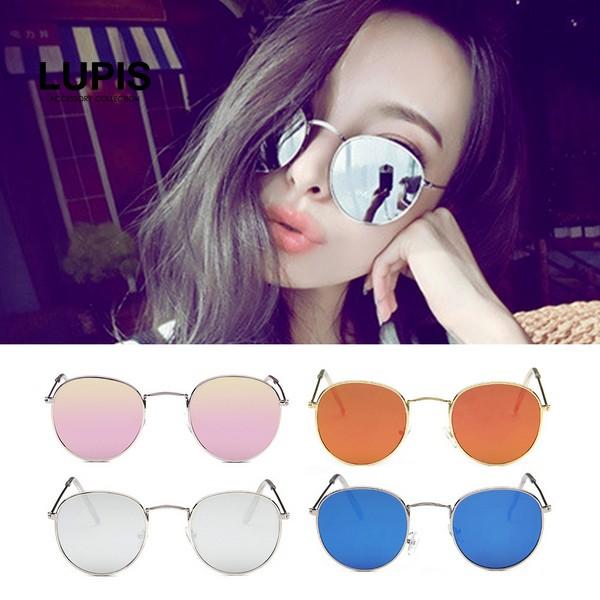 サングラス レディース ミラー カラーレンズ 韓国っぽ UVカット 紫外線カット メタルフレーム ブ...