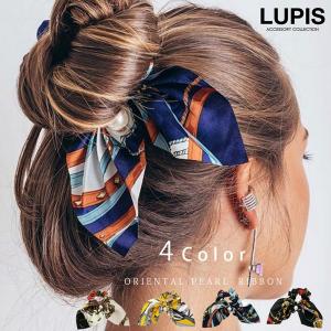 シュシュ スカーフシュシュ ヘアアクセサリー リボン パール ボリューム 大きめ ブラック ネイビー イエロー ベージュ ルピス｜LUPIS Yahoo!店