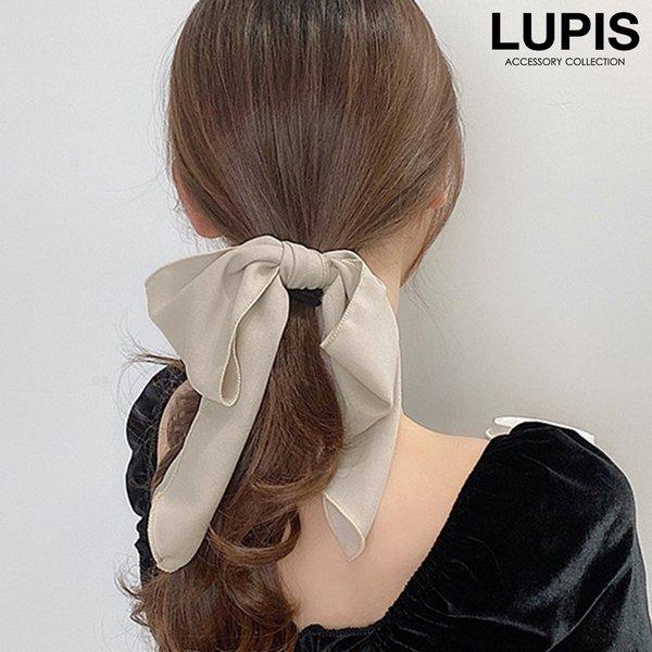ヘアゴム リボン ボリューム 大きめ シフォン とろみ素材 ブラック ベージュ レッド 簡単アレンジ...