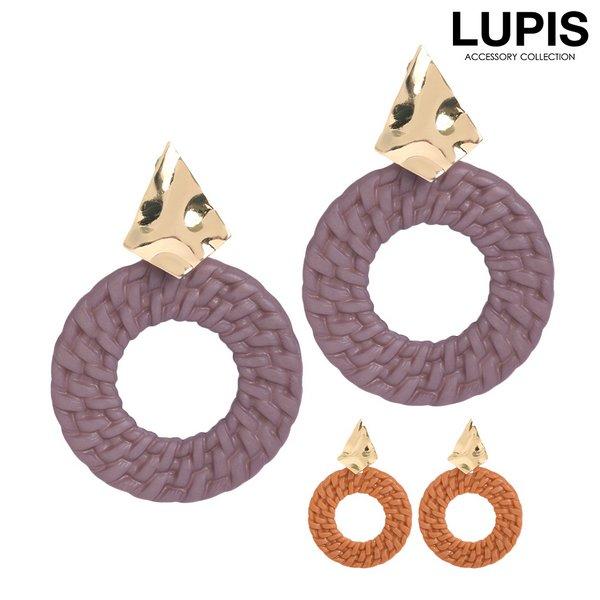 ピアス レディース ラタン風 サークル 変形メタル 大人カラー カジュアル ブラウン パープル ルピ...