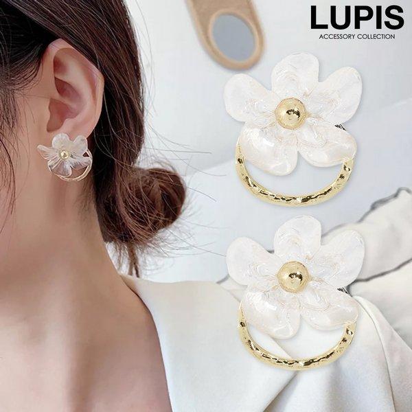 ピアス レディース フラワー クリア 2way バックキャッチ メタル 変形 サークル カジュアル ...