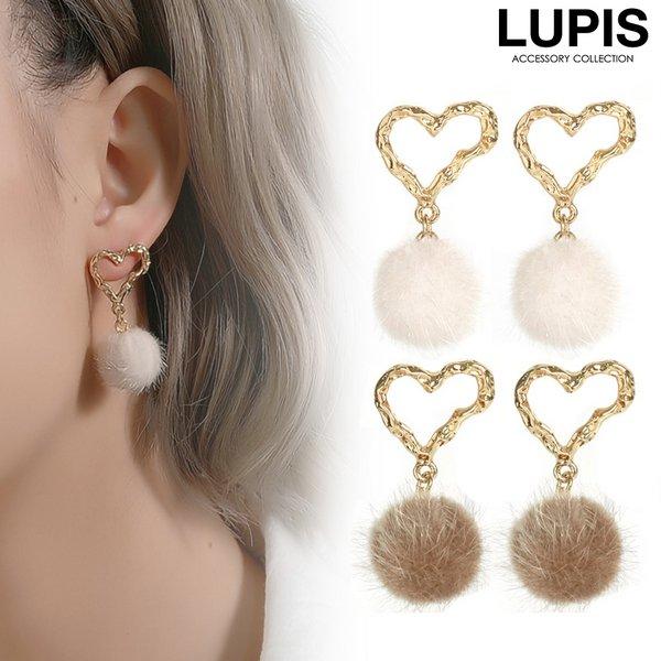 ピアス レディース ファー 変形 ハート メタル おしゃれ かわいい 揺れる 大人 アイボリー ブラ...