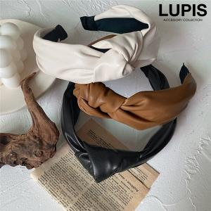 カチューシャ 太め フェイクレザー ボリューム リボン