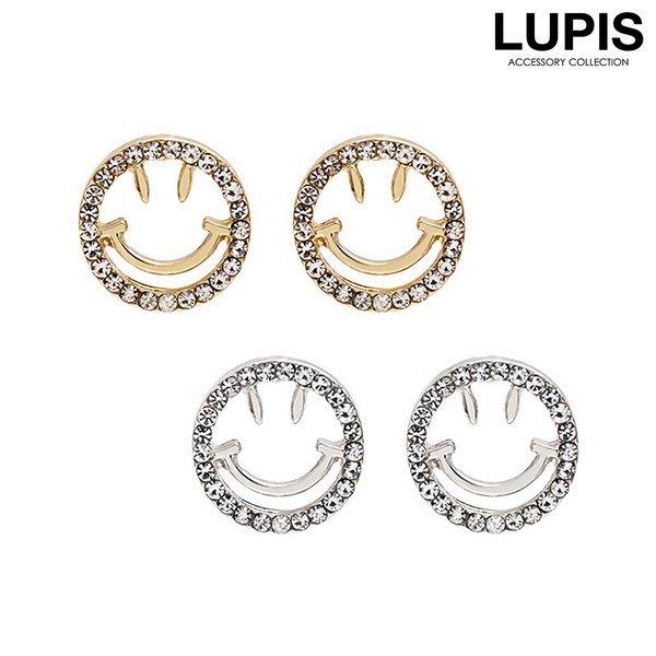 ピアス レディース スマイル サークル かわいい ストーン キラキラ フェイス ゴールド シルバー ...