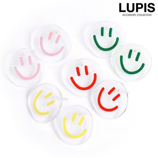 ピアス レディース スマイル アクリル クリア かわいい カジュアル ユニーク 変形 サークル 手書...