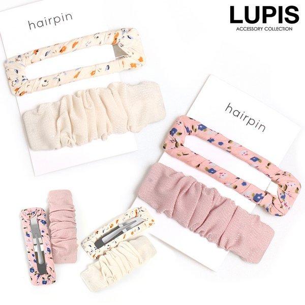 ヘアピン パッチンピン ヘアアクセサリー セット 2つ入り ギャザー くしゅくしゅ フラワー スクエ...