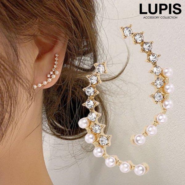 ピアス レディース パール ストーン カーブライン S925ポスト シルバー925ポスト 上品 大人...