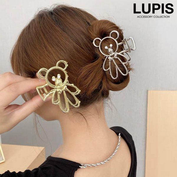 バンスクリップ ヘアクリップ ヘアアクセサリー くまさん くま ベアー パール メタル ゴールド シ...