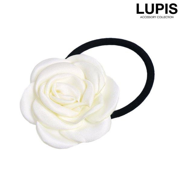 ヘアゴム ヘアアクセサリー ローズ 薔薇 フラワー お花 ホワイト ふんわり ワンポイント フェミニ...