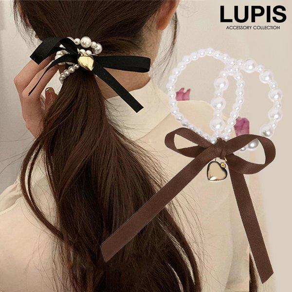 ヘアゴム パール リボン ヘアアクセサリー ハート ガーリー かわいい 2連 華やか 上品 お呼ばれ...