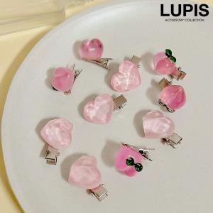 ヘアクリップ ヘアアクセサリー 小ぶり プチ ハート ピーチ かわいい ガーリー 爽やか 透明感 ワンポイント ヘアアレンジ 編みおろし 韓国 ルピス lupis