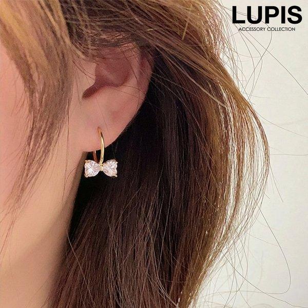 ピアス レディース フープピアス リボン ビジュー キラキラ 華やか 上品 ガーリー フェミニン 大...