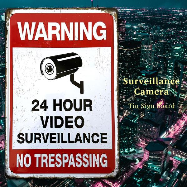防犯カメラ ブリキ看板  20cm×30cm 監視カメラ セキュリティ アメリカン雑貨 サインボード...