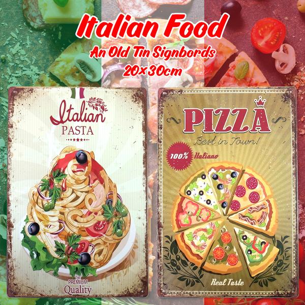 イタリアン ブリキ看板 20cm×30cm イタリア料理 パスタ ピザ スパゲッティー 地中海 タパ...