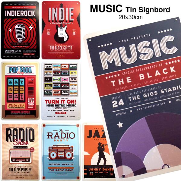 SALE MUSIC ブリキ看板  20cm×30cm インディーロック ジャズ ジュークボックス ...