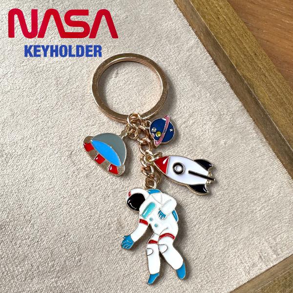 NASA 宇宙飛行士 4連 キーホルダー ゴールド UFO ロケット キャラクター グッズ 宇宙人 ...