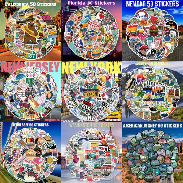 アメリカ合衆国 ステッカー 50枚セット PVC 防水 シール 全9種類 アメリカ ニューヨーク カ...